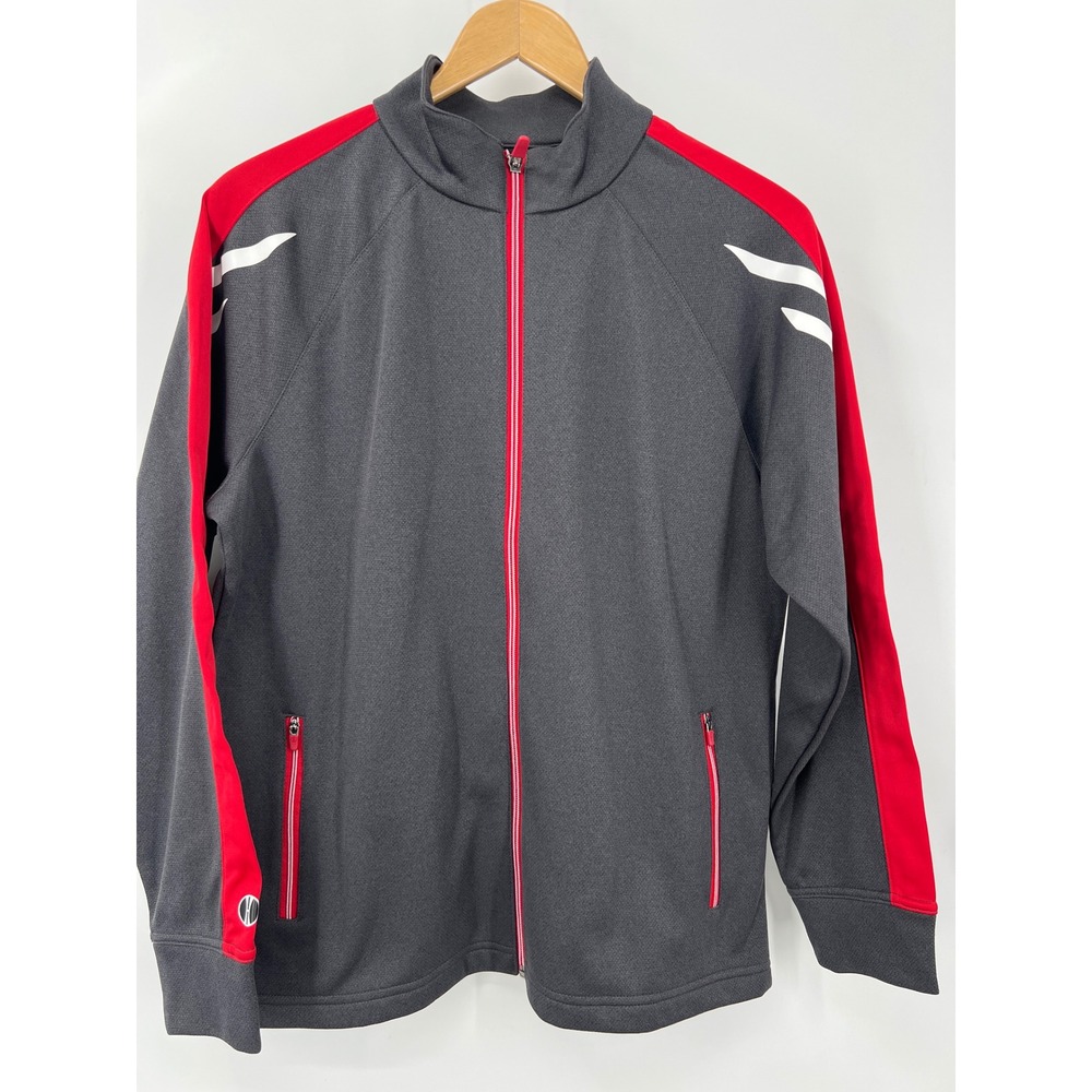 Holloway Youth XL Grey Red Full‎ Zip Track Jacket Sporty Athletic Style Like New